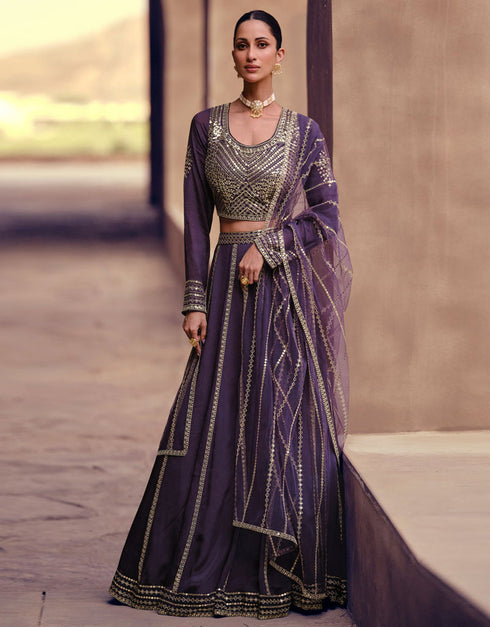 stylish purple real chinon silk trendy designer party wear choli lehenga with purple real chinon silk lilots-2327-5394 Front View